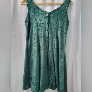Vintage 80's Green Velvet Button-Down Mini  Dress